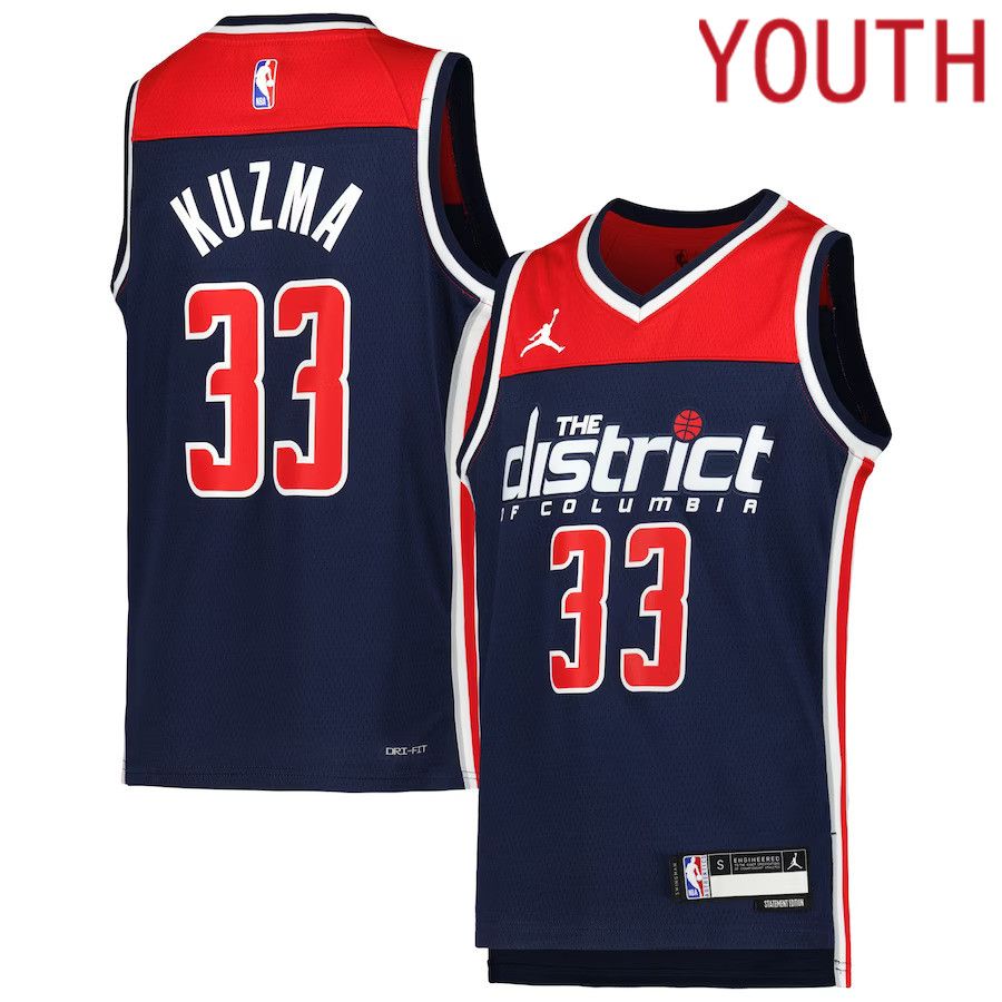 Youth Washington Wizards 33 Kyle Kuzma Jordan Brand Navy 2022-23 Swingman NBA Jersey